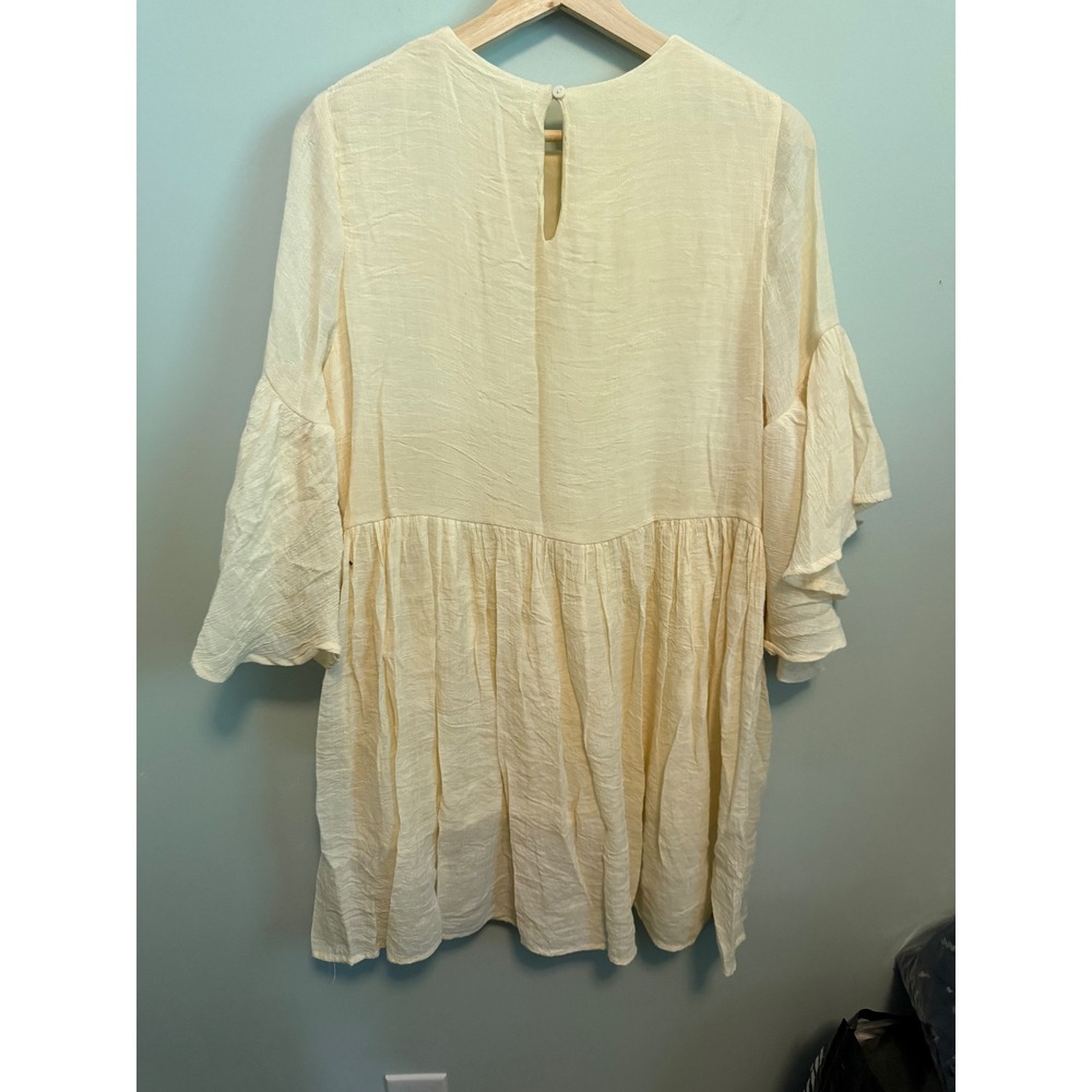 Umgee USA Boho Floral Embroidered Ruffle Bell Sleeve Gauze Dress Cream Medium - Picture 3 of 3